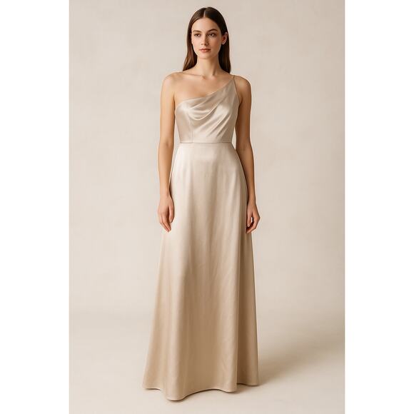 Birdy Grey Dresses & Skirts - New with tags Birdy Grey Kira One Shoulder Satin Bridesmaid Dress Champagne S